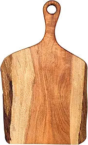 GoCraft Acacia Wood Live Edge Cutting Board  16 x 10 Inch  Rustic Handcrafted Charcuterie Board with Handle, Wooden Cheese Tray, Serving Platter, Chopping Block for Kitchen & Farmhouse Dcor
