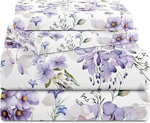 YIYEA King Size Sheets Set, Luxury 1800TC Hotel Quality Double Brushed Microfiber Floral Bed Sheets for King Size Bed, Ultra Soft, Deep Pocket, Shrinkage and Fade Resistant, 4PC, King