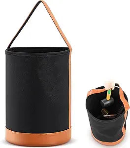 Canvas Bucket Tool Bag 17" x 12" Flame-Resistant Tool Bucket Made of No. 4 Canvas with Leather Bottom and Handle for Electrician Carrying Tools at Heights Iron Workers Welding