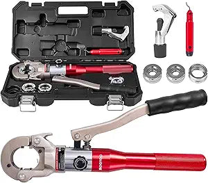 Propress Tool, Hydraulic Pipe Crimping Tool with 1/2, 3/4, 1 Inch Jaw for Copper Tube Press Crimper Pressing Pliers, Pipe Cutter and Deburring Kit