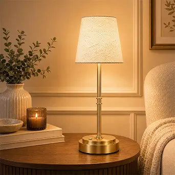 Rechargeable Cordless Table Lamp, Battery Operated Bedside Lamp, Gold