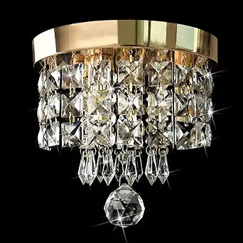 Modern Chandelier Crystal Mini Chandelier Light Fixture 3-Lights 60W Round Flush Mount Ceiling Light Fixture Crystal Small Chandelier Ceiling Lamp for Dining Room Bedroom Bathroom 8" X 7.3"-Gold