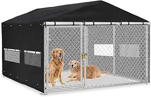 Outdoor Dog Kennel Covers 10'Dx10'Wx6'H Full Coverage Windproof Anti-UV with Transparent PVC Window & Breathable Mesh, Waterproof Cover for Multiple Brands of Dog Kennels, Cover Only, Black