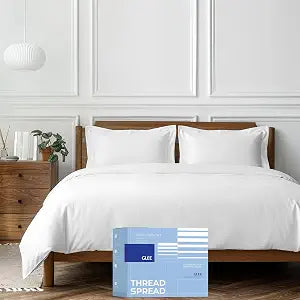 THREAD SPREAD 100% Egyptian Cotton King Duvet Cover Set - Luxury 400 Series Glee Collection Duvet Cover King Size, Soft, Breathable & Durable Hidden Zipper Closure & 7 Corner Ties (3 PC, White)