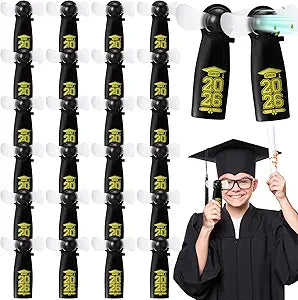 VIHOSE 24 Pcs Mini Portable Graduation Fan Bulk Powerful Handheld Fan Electric Personal Battery Hand Fan for Indoor Outdoor Graduation Party Favors Class of 2026 Graduation Gifts