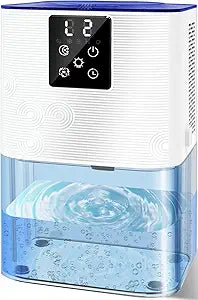 MTOX Dehumidifier, 3L/105oz Water Tank, 1100ml/Day, Dehumidifier for Bathroom Bedroom Basement RV, Quiet 28dB Sleep Mode, Auto Shut-Off, Auto Defrost, 7-Color LED Light, Digital Display (Blue White)