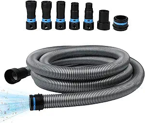 Qivine Shop Vac Hose 20FT, Wet/Dry Dust Collection Hose, Rigid Shop Vacuum Hose with 6 Adapters for Woodworking Power Tool & Sander, Compatible with Dewalt DW6182, Ridgid R8606B, Bosch