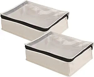 Household Essentials Canvas Sweater Storage Bags, 2-Pack, Breathable Cotton, Under-Bed Zippered Storage with Clear Top Window, Stackable, Cedar Insert Compatible (Not Included), Natural