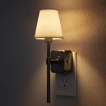 Briignite LED Night Lights Plug into Wall Vintage Linen Fabric Lamp Cover