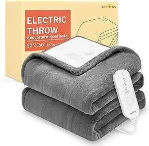 HOMLYNS LuxeHeat Heated Blanket Electric Blanket, Soft Flannel Sherpa Heated Throw, Heating Blanket with 5 Heat Settings, 3 hrs Timer Auto Shut Off (50x60 inches, Grey), Only for 120V Voltage Use