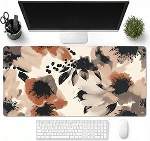 XXL Large Mouse Pad for Desk, Brown Boho Floral Gaming Desk Mat