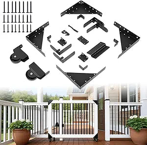 Sliding Gate Hardware Kit, Designed Specifically for 1" to 2" Thick Wood Fence Gates, Heavy Duty Fence Gate Kit with Roll Wheels, Anti-Sag Corner Frame Brackets, Smooth Rolling, Easy DIY Installation