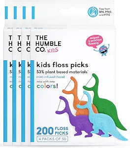 The Humble Co. Dental Floss Picks for Kids, Dinosaur Shaped (200 Count)