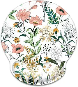 Floral Ergonomic Mouse Pad with Wrist Support, Cute Premium-Textured Mouse Mat for Wireless Mouse, Non-Slip Rubber Base, Desk Accessories for Laptop, Office, Home, Game, White Flower