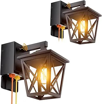 Ehaho Porch Light with Outlet, Dusk to Dawn Outdoor Light with Outlet Built-in, Waterproof Anti-Rust Lantern Outside Lights with GFCI Outlet, Wall Sconce Light for Front Door (Black 2 PCS)