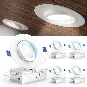 Sunco 4 Pack 4 Inch Slim Canless Gimbal LED Recessed Lights, 5CCT, 8W