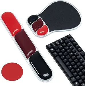 Ospelelf Mouse Pad with Wrist Rest Set Gel Ergonomic Keyboard Wrist Support Anti-Slip Rubber Bottom Office Women Desk Accessories for Computer, Laptop and Gaming, Black and Red