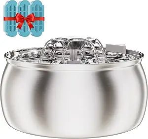 Tomxcute Cat Water Fountain Stainless Steel: 4L/135oz Large Capacity Dual-Mode Flow Ultra Quiet Pump Filtered Circulating Water for Multiple Pets Indoor with 3 Replacement Filters