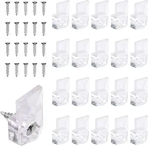 20 Set Mirror Hangers for Wall Mounting - Holders, Brackets, Hanging Clips - Clear Plastic Glass Crystal Hardware Frameless Kit