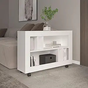 Joge 37.4" Wide Console Table Cart with Six Multi-Size Shelves, Mobile Entryway Table on Casters, Modern Side Table for Living Room, Hallway Storage and Display, Rolling Accent Furniture