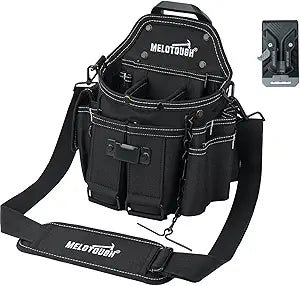 MELOTOUGH Professional Small Electrician Tool Pouch for Tool Belt Pockets with Belt Clip Attachment Pockets Tradesman Tool Bag Pouch with Tape Thong Tool Holster