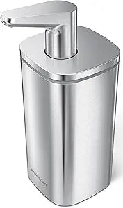 simplehuman Pulse Pump, 10 oz Manual Soap Dispenser for Kitchen and Bathroom, Smooth & Precise Push-Down Action, No-Drip Spout, Refillable Liquid Soap Pump, Brushed Stainless Steel