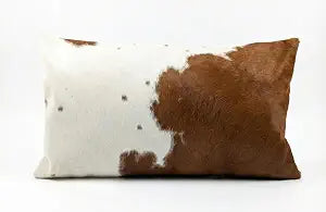 NGF Genuine Cowhide Lumber Pillows Cushion Cover - Leather Hair on 12' x 22' Throw Pillow - Handmade Leather Cushion Case with Hidden Zipper for The Living Room (Brown & White, 12" x 22" Inches)