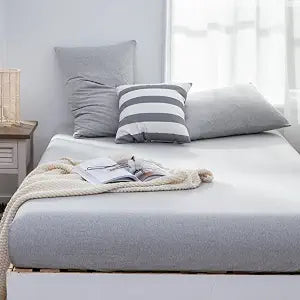 LIFETOWN Jersey Knit Cotton Fitted Sheet Queen Size Light Grey Fitted Sheet Set 3 Pieces, 15" Deep Pocket, Ultra Soft and Easy to Put