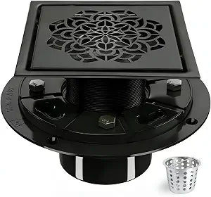 6 Inch Shower Drain, AISI 304 Stainless Steel, Matte Black