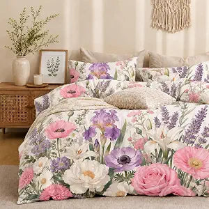 CCoutueChen Victorian Pink Floral Comforter Set for Girls Women, Queen