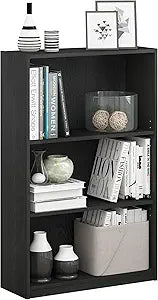 Furinno Jaya Book Shelf, 3-Tier Bookshelf, Bookcase with Adjustable Shelves, 9.5 x 24.5 x 40.3, for Organization and Storage, for Living Room, Bedroom, Home Office, Blackwood