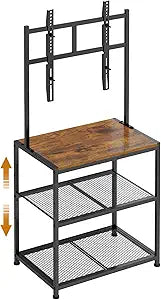 23 Inch to 50 Inch Floor Small Corner TV Stand with Storage Shelves for Living Room Bedroom, Universal Floor Television Stands with Mount, Rustic Brown Corner TV Table Desk Shelf for Small Space