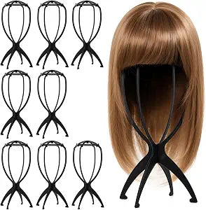 Tecbeauty 9 Pcs Wig Stand, Portable Wig Holder Wig Head Stand for Women Multiple Wigs (Black)