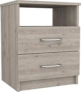 Tuhome Napoles Nightstand in Black with Two Drawers and Open Compartment, Modern Design for Bedroom or Living Room Storage