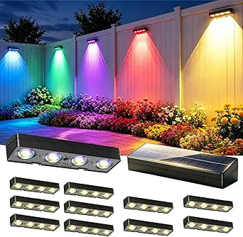 Solar Fence Lights Outdoor Waterproof 12 Pack IP65 Waterproof Fence Solar Lights 3000/5000K/RGB 12 Mode, Solar Powered Wall Lighting Decor for Backyard, Railing, Step, Patio Housewarming Gifts
