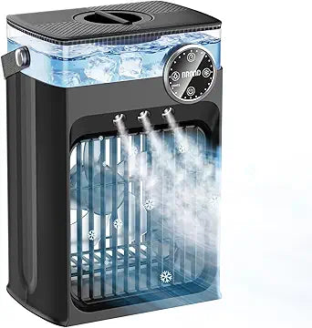 Portable Air Conditioners, 4 in 1 Evaporative Air Cooler with 1200ML Tank, Queit Cooling Fan with Remote Control, 2-8H Timer, 3 Modes & 8 LED Lights, Personal AC Unit for Bedroom, Office and Camping