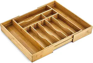 Night Tree 2.5 Extra Deep Silverware Drawer Organizer with Adjustable Dividers  Expandable Bamboo Flatware Tray for Kitchen, Reinforced Wood Cutlery Holder (14"-21.6" Wide)