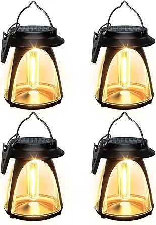 BUCASA Solar Lanterns Outdoor Waterproof 4 Pack, Hanging Solar Lights for Outside with Wall Mount, Auto On/Off Decorative Lanterns Outdoor Hanging for Garden Patio Porch Yard