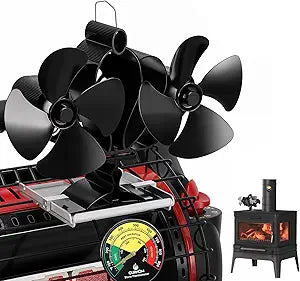 Wood Stove Fan, Fireplace Fan with Magnetic Thermometer & Bracket, 8 Blades Heat Powered Fan, Silent Motors, Horizontal Air Flow for Wood/Pellet Fireplaces, Suitable for Mr. Heater