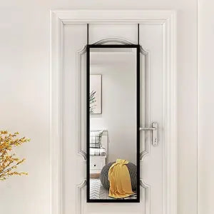 whitebeach Full Body Length Door Hanging Wall Mounted Mirror with 2 Metal Hangers for Bedroom Living Room Bathroom(Black, 48 * 16")