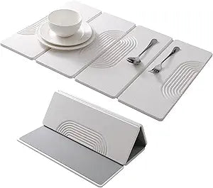 Foldable Stone Dish Drying Mat for Kitchen Counter, Diatomaceous Earth Drying Mat with Non-Slip Backing, Heat Resistant Multifunctional Mat for Kitchen & Bathroom, Instant water absorption-(24"16")