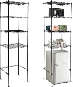 Huwena 4 Tier Mini Fridge Stand with Storage for Dorm Microwave Stand Over Mini Fridge Storage Shelf Adjustable Height Organizer for College Rooms Kitchen Pantry(Black)