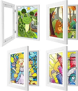 4 Pack Kids Art Frames 8.5x11 Inch Kids Artwork Flip Frame Changeable for Picture Display, Children School Drawing Projects Storage, Horizontally Vertically Wall Hanging, Front Opening, White