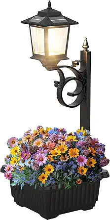 2 in 1 Solar Lamp Post Light with Planter, Waterproof, Solar Light Flower Pot, Wall Mount or Freestanding Floor Llghts, Outdoor Planters Decorative for Garden Patio, Front Porch