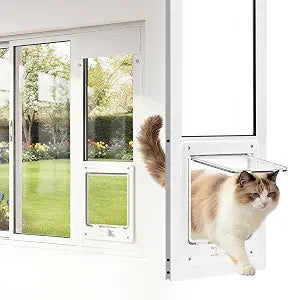 Vertical Cat Door for Window, Fits 36"- 41" Height Sliding Window, 3-Min No Damage Install, Sturdy Aluminum Frame, Weatherproof Magnetic Closure, 4-Way Lock, Tenant Friendly Sliding Window Cat Door