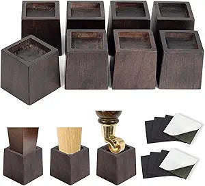 3 Inch Height Heavy Duty Wood Bed Risers  8 Pack Wood Furniture Risers Extenders for Bed, Sofa&Table, Support Up to 2200lbs, Non-Slip Recessed Hole Furniture Lifts for Storage (Walnut Color)