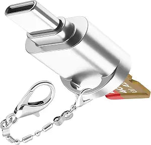 USB C Micro SD Card Reader for Android Phone, Camera, Laptop with Keychain, Mini Metal Type-C Card Reader (Shiny Silver)