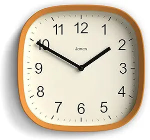 JONES CLOCKS Sprite wall Clock | Modern Retro Rounded Square Clock | 10 inch | Mustard Yellow | Easy to Read Numbers | Perfect for Kitchen or Office