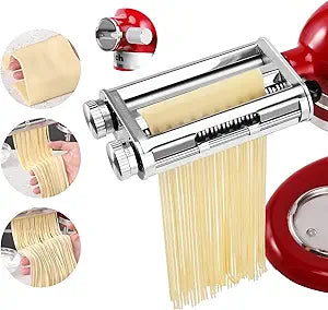 FavorKit 3 in 1 Pasta Maker Attachment Set for KitchenAid Mixers Plus Hub Knob Screw Accessory Included Dough Sheet Roller, Noodle Spaghetti & Fettuccine Cutters-Unique Design