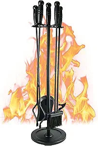 Tomersun Fireplace Tools 5 Pcs 31.5In Fireplace Tool Set Indoor Fireside Accessories Large Fire Place Tools Set Outdoor Fireplace Kit with Poker Shovel Tongs Brush, Stand